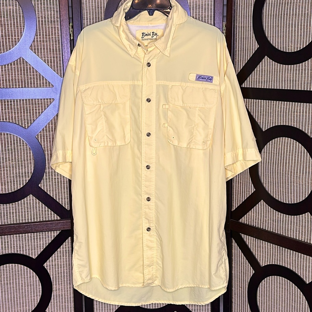 Bimini Bay Outfitters Shirt Men's Vented  Yellow Button Front Short Sleeve XL